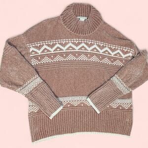 Pink and white turtleneck sweater